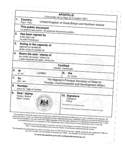 UK FCDO apostille certificate
