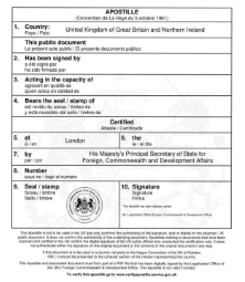 Physical UK FCDO apostille (Hague Convention 1961) on a Certificate of Good Standing