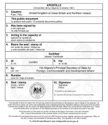 Physical UK FCDO apostille (Hague Convention 1961) on a Certificate of Good Standing
